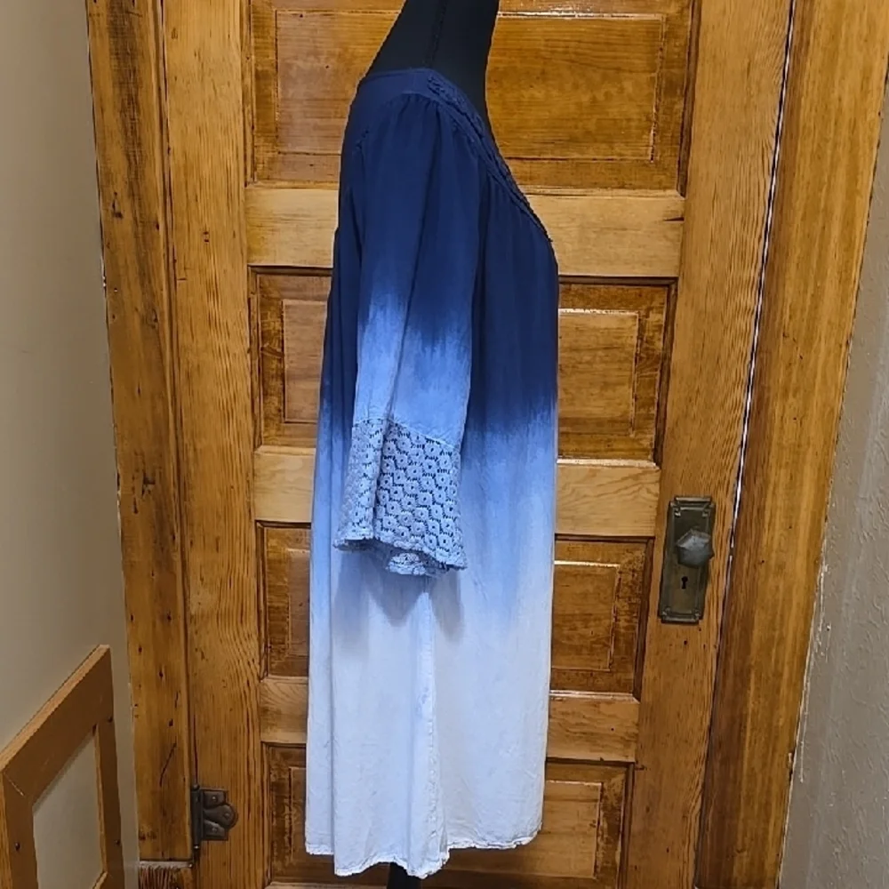Studio West 3/4 Sleeve Ombre Dress in Blue and White L - Picture 3 of 4